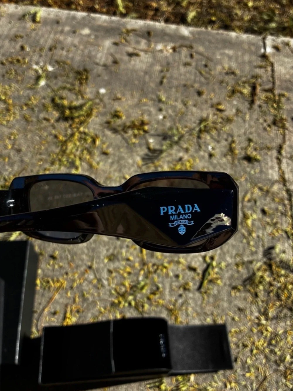 Prada Glossy Black Rectangular Sunglasses